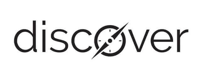 Logo featuring the word 'discover' with a compass design incorporated in the letter.