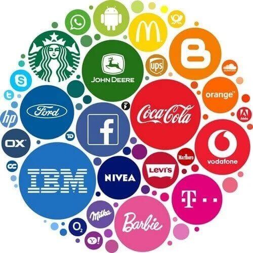 A circle of iconic brands including Starbucks, Coca-Cola, and IBM representing diverse corporate identities.