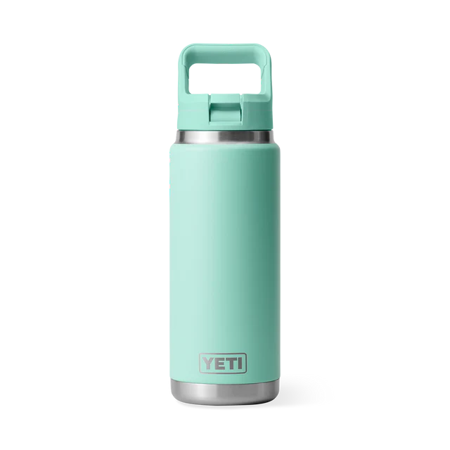Customisable 26 oz YETI Rambler bottle in teal color with a straw lid.