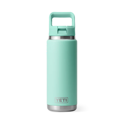 Customisable 26 oz YETI Rambler bottle in teal color with a straw lid.