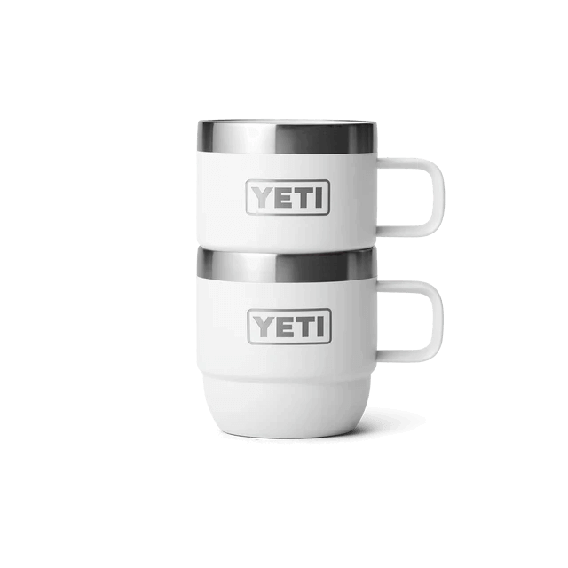 Durable white YETI mug complete with a stainless steel lid, designed for hot drinks.