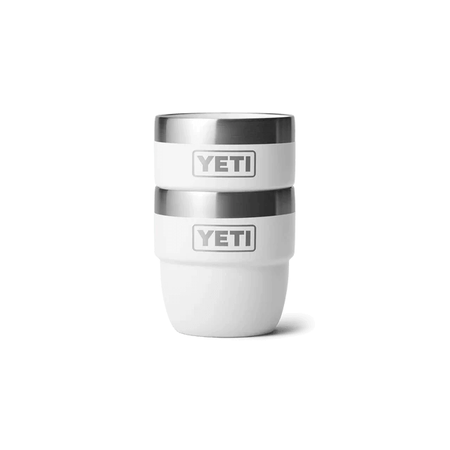 A white insulated YETI tumbler, designed for hot or cold beverages, perfect for traveling.