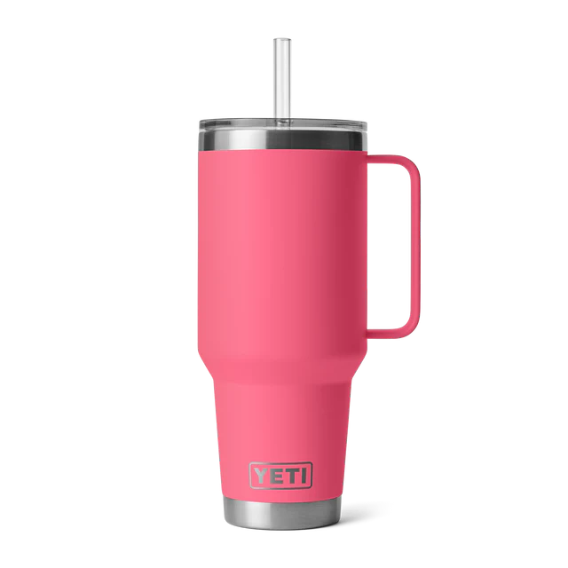 Vibrant pink YETI Rambler 42 oz Straw Mug designed for easy sipping and hydration on the go.