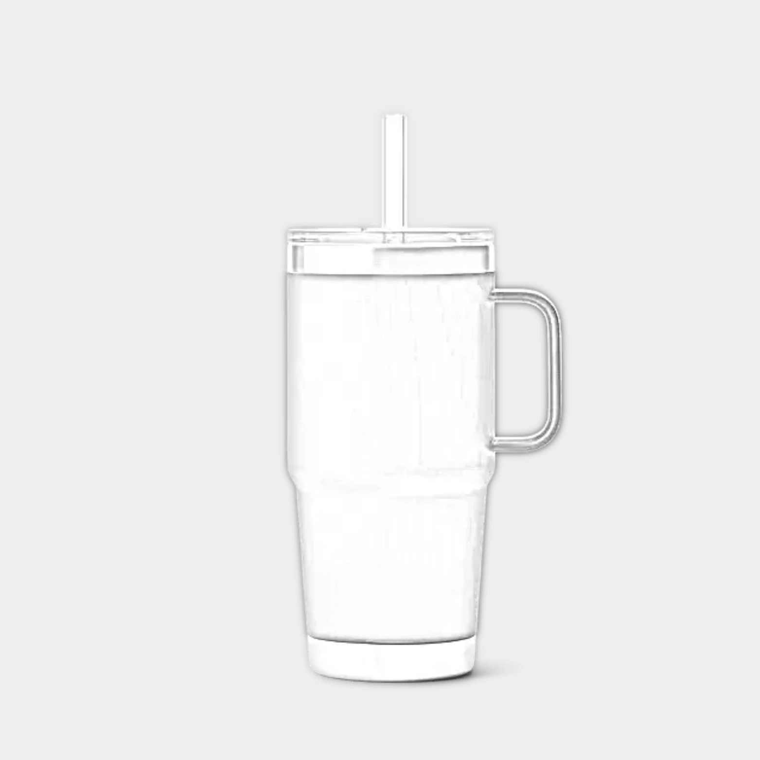 Customizable 25 oz YETI Rambler straw mug with laser engraved ETCH branding, featuring a stainless steel design and reusable straw