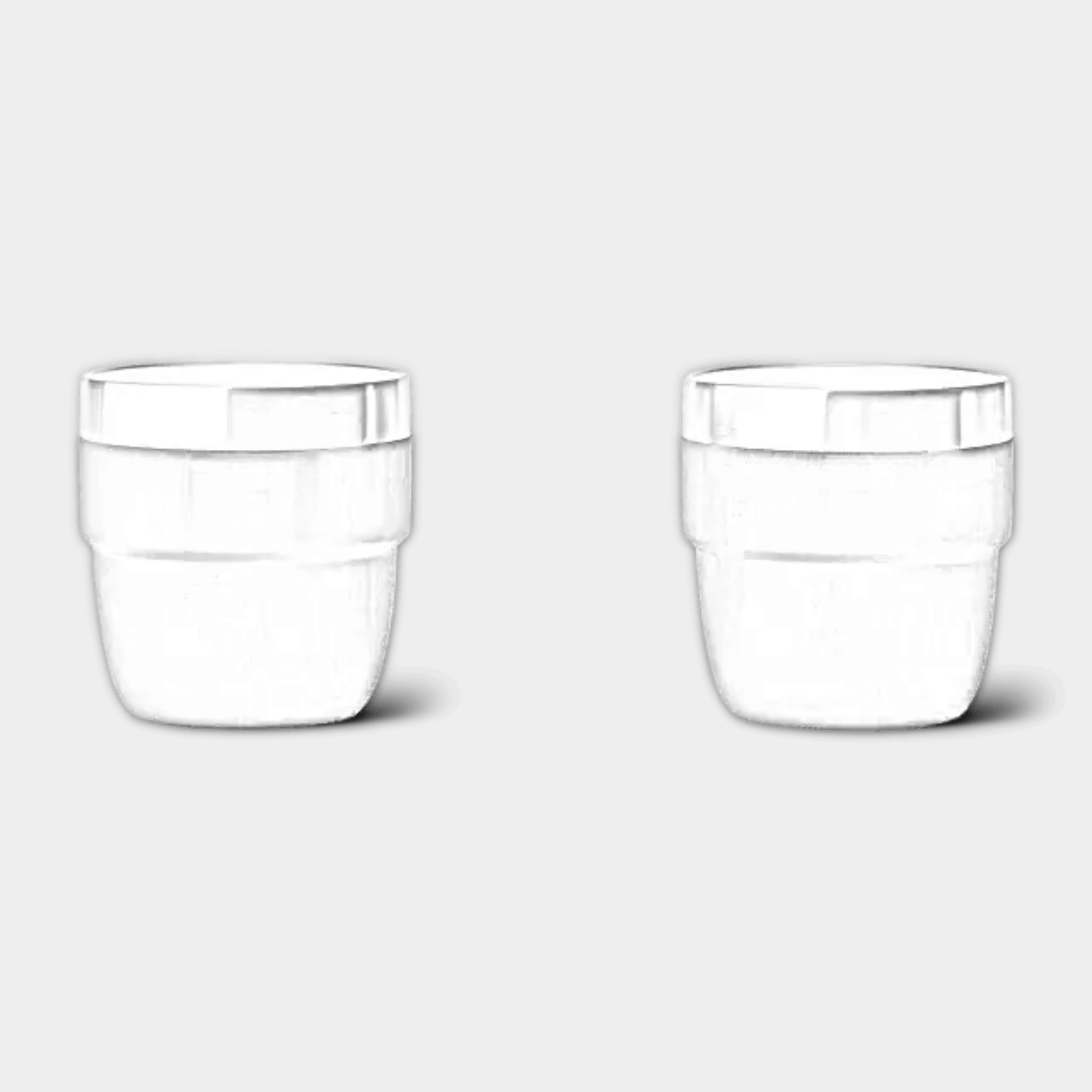 Two customizable 4 oz YETI Rambler stackable cups with Durasip ceramic lining, engraved with ETCH Laser Engraving.