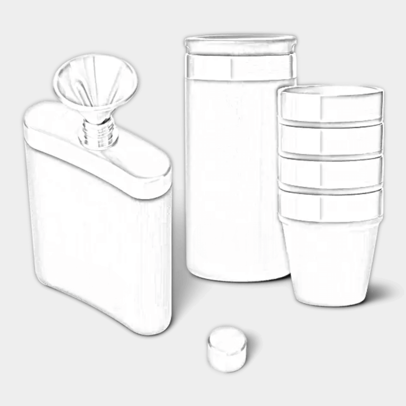 Customizable YETI® Flask and shot glasses bundle with engraved designs, featuring durable stainless steel construction.