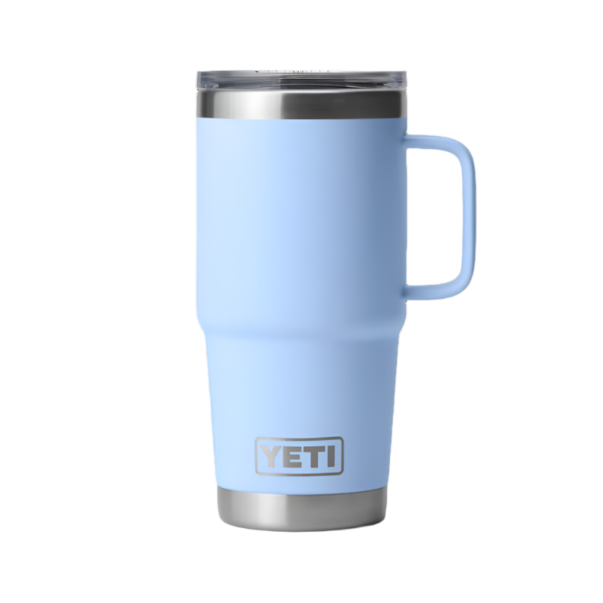 Bright yellow 20 oz YETI Rambler travel mug with a unique design, ideal for outdoor adventures and daily commutes.