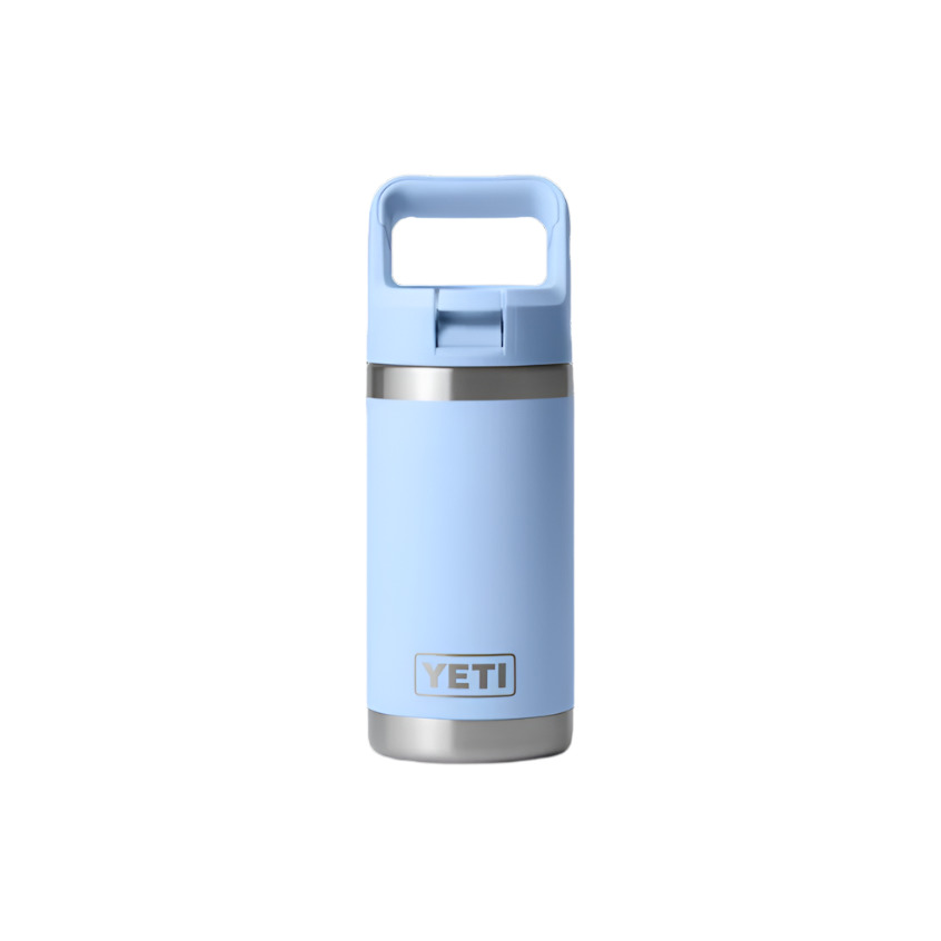 A bold yellow 12 oz YETI Rambler Kids Bottle with a colorful exterior, perfect for kids' hydration on-the-go.