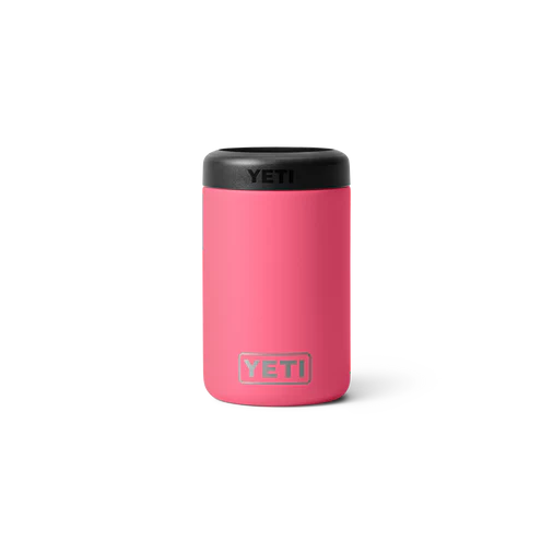 Pink 375ml YETI Rambler Colster insulated can cooler, highlighting its vibrant color and sleek design.