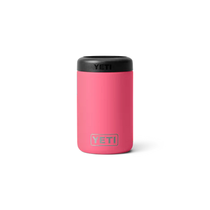 Pink 375ml YETI Rambler Colster insulated can cooler, highlighting its vibrant color and sleek design.