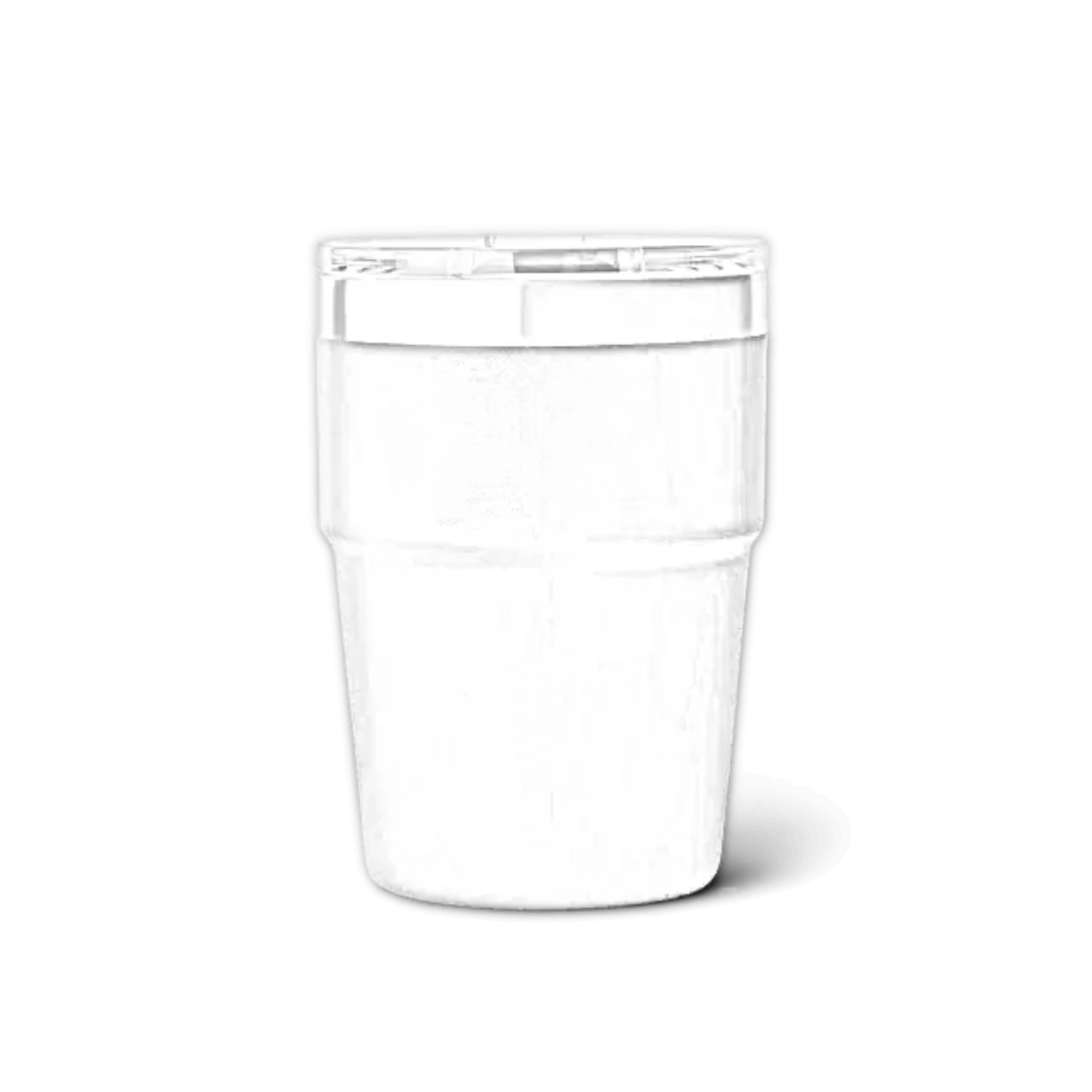 Customizable 16 oz YETI Rambler stackable cup with engraved logo, black stainless steel, ideal for outdoor use and beverage portability.