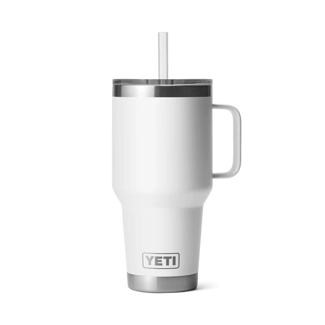 Durable white YETI mug ideal for enjoying hot beverages everyday.