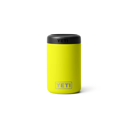 Lime yellow 375ml YETI Rambler Colster insulated can cooler, emphasizing its bright and fun aesthetic.